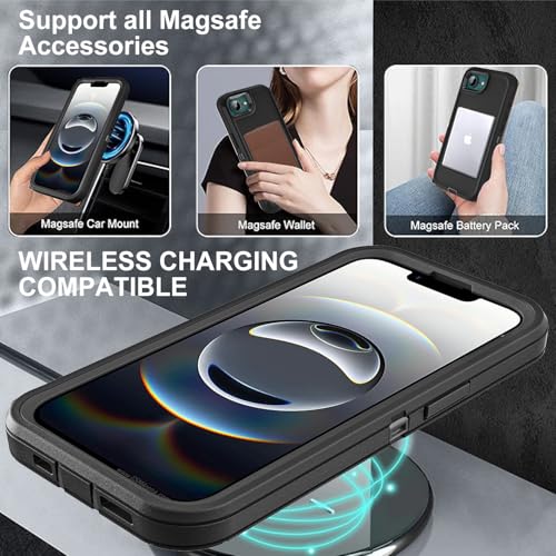 YKHJKLEC for iPhone 16e Case, Compatible with Magsafe, Military Grade 3 in 1 Heavy Duty Shockproof/Drop Proof/Dust Proof Case with 2Pcs Tempered Glass Screen Protector (New-Black/Black) - color: New-Black/Black