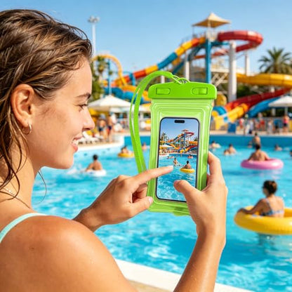 Universal Phone Dry Bag Waterproof Case for Smartphone, Touch Screen Friendly Floatable Pouch for Swimming Beach Boating Kayak (Green) - color: Green