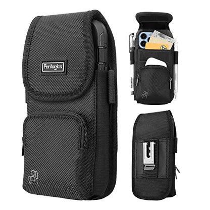 Perilogics Cell Phone Belt Holster,Nylon Phone Pouch with Belt Clip | Belt Pouch with Card Slot, Pen Loops, Zipper Pocket, Fits iPhone 17/16/15/14 Pro Max, 16/15/14 Plus,Hook & Loop Closure