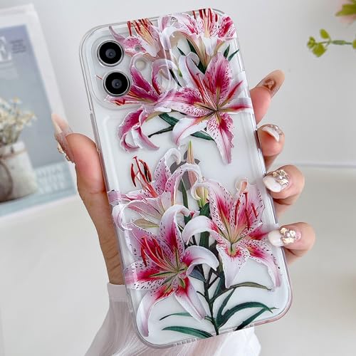 for iPhone 12 Case, Cute Lily Flower Pattern Design for Summer Hawaiian, Clear Shockproof Protective Case for Girls Women-Transparent - color: Transparent, size: iPhone 12