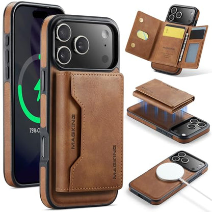 K2 2 in 1 Detachable Magnetic Phone Cases Compatible with iPhone 17 Pro Max Case with Card Holder RFID Blocking, Compatible with Magsafe Wallet, Leather 6.9'' (Brown, iPhone 17 Pro Max) - color: Brown, size: iPhone 17 Pro Max