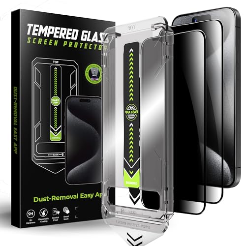 2 Pack for iPhone 15/16 6.1'' Privacy Screen Protector, Auto-Alignment, Anti-Spy Tempered Glass, Auto Dust-Elimination Installation, Anti-Fingerprint, Bubble Free, Case Friendly