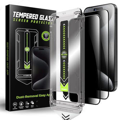 2 Pack for iPhone 15/16 6.1'' Privacy Screen Protector, Auto-Alignment, Anti-Spy Tempered Glass, Auto Dust-Elimination Installation, Anti-Fingerprint, Bubble Free, Case Friendly