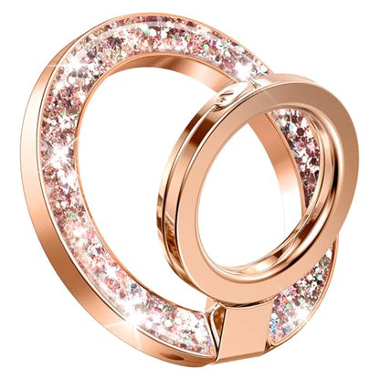 GVIEWIN Magnetic Phone Ring Holder, Compatible with MagSafe Phone Grip | Adjustable Stand, Magnet Phone Ring Kickstand, for iPhone 17/16/15/14/13/12 Pro Max Plus Air/Other Phones (Glitter/Pink Gold) - color: Glitter/Pink Gold