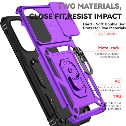for Samsung Galaxy A36 5G Case with Slide Camera Cover HD Screen Protector [Military Grade 16ft. Drop Tested] Magnetic Ring Holder Kickstand Protective Phone Case for Galaxy A36 5G 2025, Purple - color: Purple w/ Slide Camera 2nd gen. Military Grade