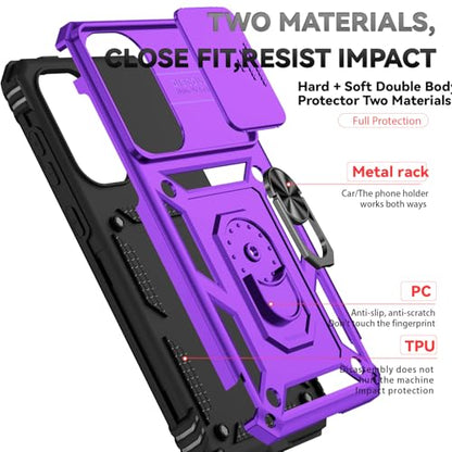 for Samsung Galaxy A36 5G Case with Slide Camera Cover HD Screen Protector [Military Grade 16ft. Drop Tested] Magnetic Ring Holder Kickstand Protective Phone Case for Galaxy A36 5G 2025, Purple - color: Purple w/ Slide Camera 2nd gen. Military Grade