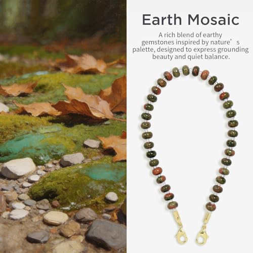 POSADINA Natural Stone Phone Charm, Beaded Healing Phone Wrist Strap, Handmade Cellphone Chain Lanyard with Tether Tab - color: Earth Mosaic