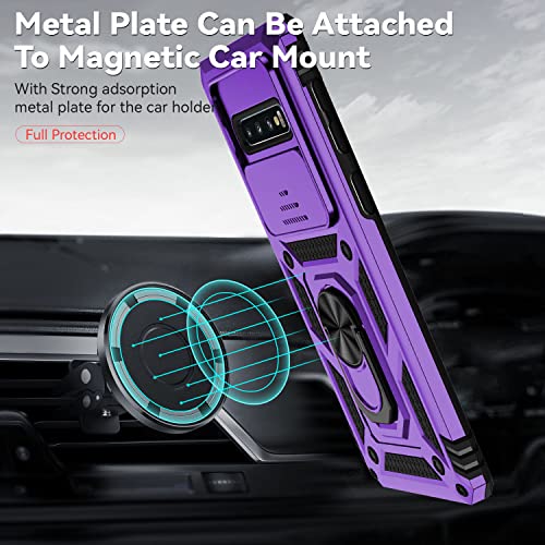 for Samsung Galaxy S10 Plus Case with Camera Lens Cover HD Screen Protector, Military-Grade Drop Tested Magnetic Ring Holder Kickstand Protective Phone Case for Samsung Galaxy S10+ Plus (Purple) - color: Purple with camera cover Military-Grade 2nd gen