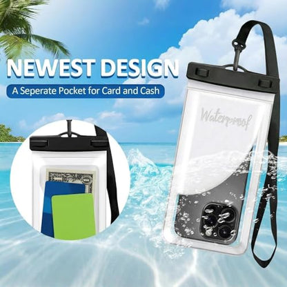 Waterproof Phone Pouch for iPhone 17 16 15 Pro Max IPX8 Black+White | Card Pocket, Lightweight, Large Cellphone Dry Bag, IPX8 Rated, Beach Essential, Cruise Ship, 2 Pack, 8.3 inch - color: B2-Black+White- 2 pack