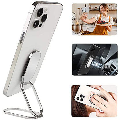 Cell Phone Ring Holder Finger Kickstand, CLZWiiN Foldable 360° Rotation Cellphone Stand for Desk, Office Desktop, Magnetic Car Mount, Metal Multi-Angle for Phone Back Grip (Silver) - color: Silver