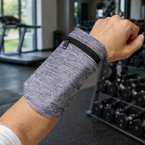 Running Armband Wrist Wallet Phone Holder Sports Arm Band Stretch Fitness Wrist Pouch for Keys Phone (Gray) - color: Gray