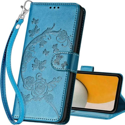 for Samsung Galaxy A15 5G Wallet case, Blue-Flower | 3 Card Holders, Kickstand, Shockproof TPU Shell, PU Leather, Magnetic Closure, Protective Flip Folio Cover, Women - color: 7