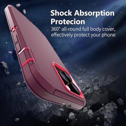 For iPhone 13 Pro Max Case with Full Body Protection, iPhone 12 Pro Max Case Heavy Duty Shockproof 3 in 1 Silicone Rubber with Hard PC Rugged Durable Phone Cover for 13ProMax 6.7 Inch. (Burgundy) - color: Burgundy/Peach