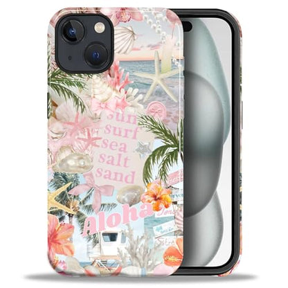 Case for iPhone 15 Plus, Cute Phone Case, Aloha Summer Collage | Hybrid 2-Layer Phone Cover，Military-Grade Protection Durable Shockproof Anti-Scratch Cases - color: Pink Aloha Summer Collage, size: Iphone 15 Plus