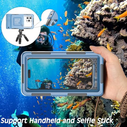Underwater Diving Snorkeling Phone Case, Waterproof for iPhone/Samsung Blue | Universal Scuba Photo Video Housing, 15M/50ft Depth for 4.7–6.9" phones, one-touch Shooting, Blue - color: Blue