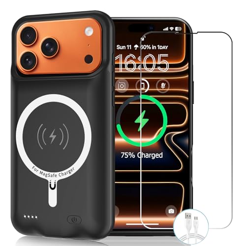 Battery Case for iPhone 17 Pro Max, 12000mAh Slim Portable Rechargeable Protective Battery Pack Cover Wireless Charging Case Compatible with iPhone 17 Pro Max (6.9 inch) Extended Charger Cover(Black) - size: iPhone 17 Pro Max (6.9 inch)