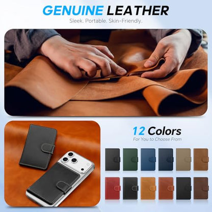 SHIELDON Genuine Leather for Magsafe Wallet, Retro Black | Strong Magnetic, Card Holder, Rfid Blocking, 6 Card Slots, ID Window, for iPhone 17/16/15/14/13/12 Series & Magnet Case - color: Black - Retro