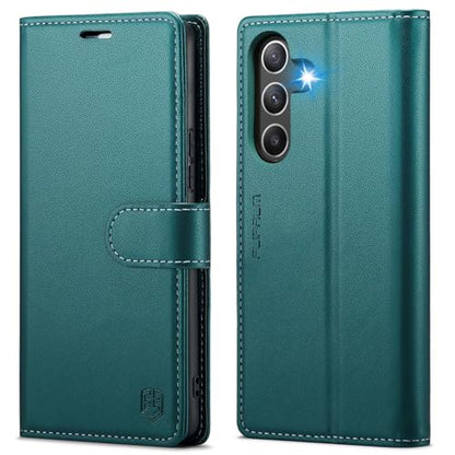 FLIPALM Wallet Case for Samsung Galaxy A15 5G, Blue-Green | Card Holder, RFID Blocking, PU Leather Folio Flip, Kickstand, Protective Shockproof Cover - color: Blue-Green