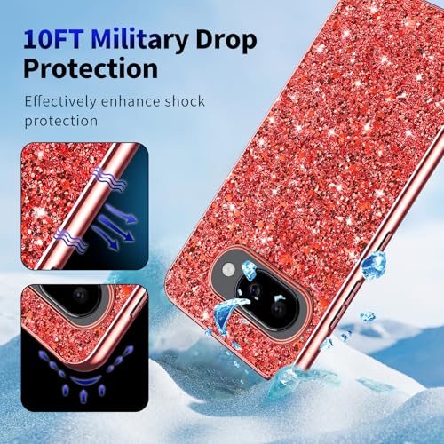 Glitter Case for Google Pixel 10A Phone Case for Women Girls, Slim Ultra Thin Matte Back Shockproof Protective Cover for Google Pixel 10A 5G Crystal Bling Case (Red) - color: Red