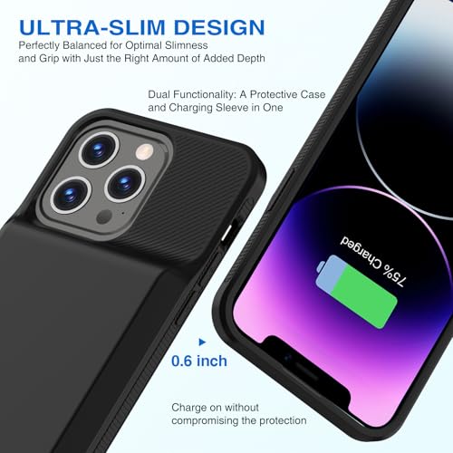 ZENEE for iPhone 14/14 Pro/13/13 Pro Battery Case【2026 Upgrade】，Powerful 7000mAh Charge Cover Protective TPU with Shockproof Bumper for iPhone 13/13 pro/14 pro/14 Charging Case -6.1inch,Black