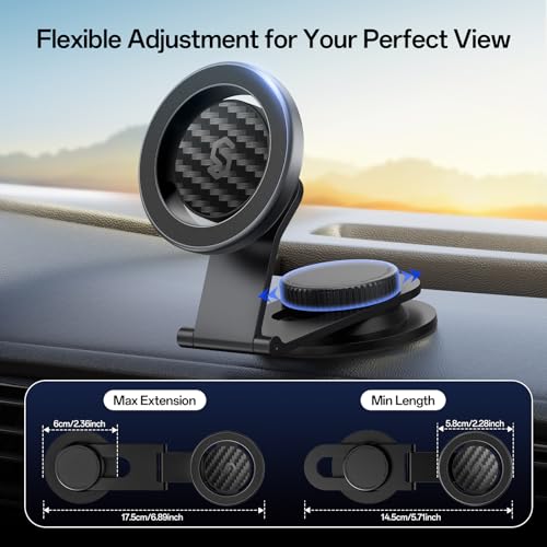 SYNCWIRE MagSafe Car Mount for Dashboard,Foldable Aluminum Arm,Black - color: Black