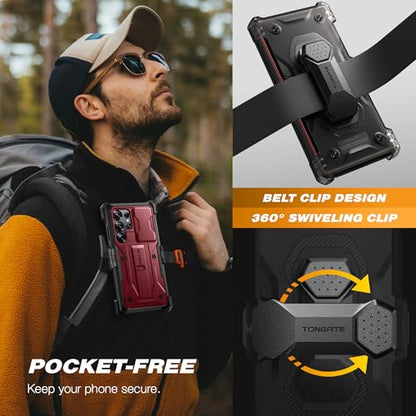 TONGATE for Samsung Galaxy S24 Ultra Case, 2 Front Frames & Stand, Maroon | Built-in Slide Camera Cover & Screen Protector, Military Grade Shockproof S24 Ultra Phone Case with Kickstand & Belt-Clip - color: Maroon