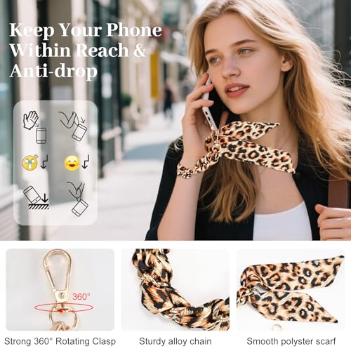 Scarf Phone Wrist Strap Hands-free Phone Lanyard Anti-drop Cellphone Wristlet - color: 006 Leopard