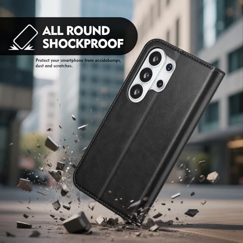 Compatible with Samsung Galaxy S25 Ultra Case Wallet with Card Holder [4 Card Slots] Kickstand [RFID Blocking] PU Leather Phone Case Flip Folio Protective Cover TPU Shockproof,Black - color: Black, size: Samsung Galaxy S25 Ultra