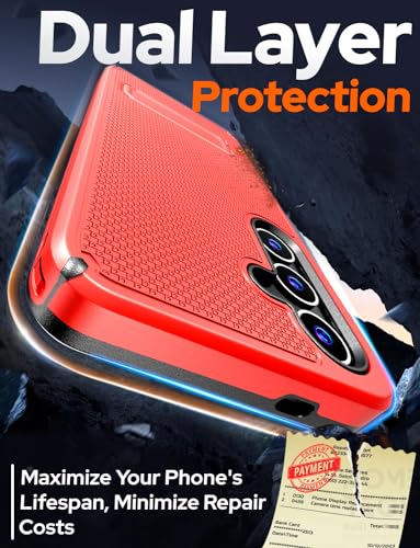 Designed for Samsung Galaxy S24 Case with Belt Clip Holster - Compatible with MagSafe Magnetic Heavy Duty Phone Cover with Kickstand - Red - color: Red, style: Galaxy S24
