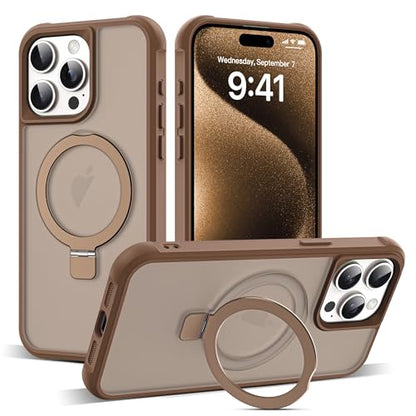 SKYLMW Compatible with iPhone 15 Pro Case with Stand,Desert Brown | iPhone 15 Pro Phone Case 6.1",Magnetic Ring Stand,Compatible with MagSafe,Military-Grade Protection,Great Grip Feeling - color: Desert Brown, size: Iphone 15 Pro
