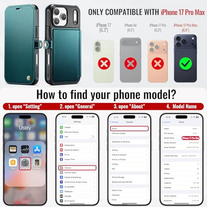 for iPhone 17 Pro Max Slim Case Wallet Wireless Charging Bluegreen - color: Blue Green, size: iPhone 17 Pro Max - 6.9"