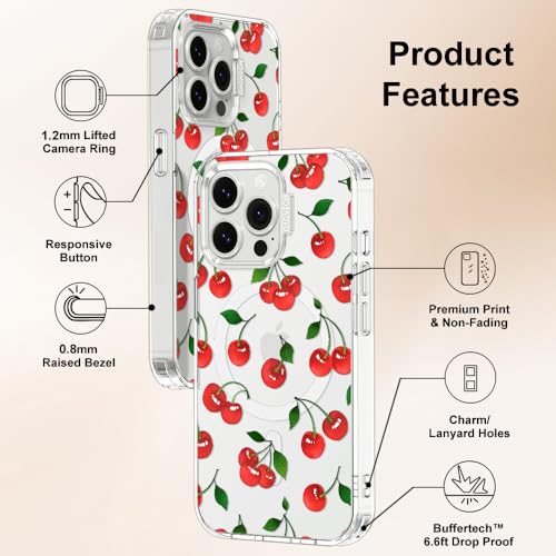 MOSNOVO Case for iPhone 13 Pro, [Compatible with Magsafe] [Buffertech 6.6ft Military-Grade Drop Protection] [Anti Peel Off Tech] Clear Phone Case Design - Cute Cherry - color: Cute Cherry, size: iPhone 13 Pro