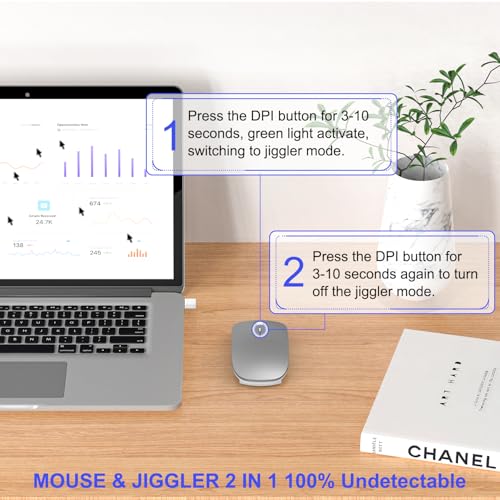 Bluetooth Wireless Mouse for MacBook Air Mac Pro iPad Laptop Computer Pad Optical Rechargeable Slim Silent Dual Mode (2.4G USB-C/USB-A&Bluetooth 5.2/3.0) Mouse Jiggler for Computer Awakening(Grey) - color: Grey