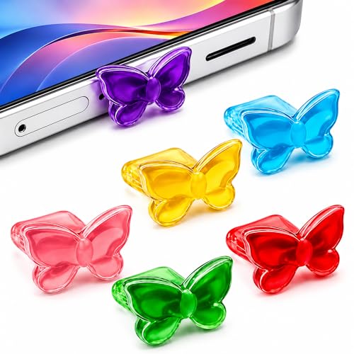 PortPops USB-C Dust Plugs for iPhone 17, Charm Stays Put, Wireless Charging Friendly, Blocks Dust and Lint, 6 Colors with Cleaning Brush, for USB C Phones Kindles Tablets - size: Butterfly