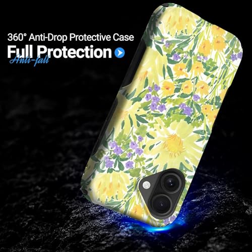 Case for iPhone 16 Plus | Anti-Slip Side Handle| Bold Protective Design | Compatible with MagSafe | Bright Yellow Wildflowers | - color: Bright Yellow Wildflowers, size: iPhone 16 Plus