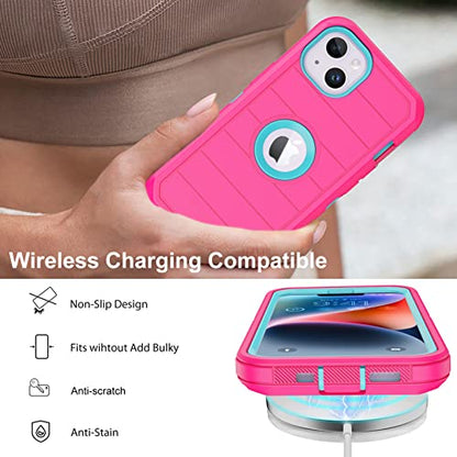iPhone 14 Case (Rose/Light Green) - 3-Layer Military Grade Shockproof Protection with 2 Screen Protectors - color: Rose/light green II