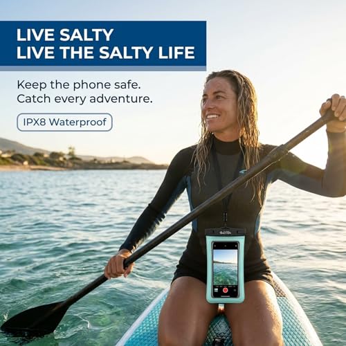 Salt Life Waterproof Phone Bag Sleeve – IPX8 100% Waterproof Protection, Universal Phone Pouch with Touchscreen Clear Window, Secure Seal Closure & Lanyard for Beach, Pool, Kayak & Travel (Blue) - color: Blue