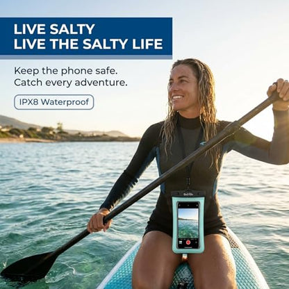 Salt Life Waterproof Phone Bag Sleeve – IPX8 100% Waterproof Protection, Universal Phone Pouch with Touchscreen Clear Window, Secure Seal Closure & Lanyard for Beach, Pool, Kayak & Travel (White) - color: White