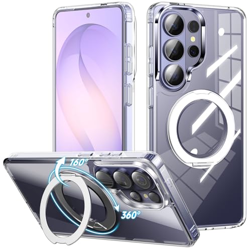 Cresee Case for Samsung Galaxy S26 Ultra, 360° Magnetic Ring Stand Compatible with Magsafe, Crystal Clear Hard Back + TPU Bumper Shockproof Phone Cover with Magnets for Galaxy S26 Ultra - Transparent - color: Transparent, size: Galaxy S26 Ultra