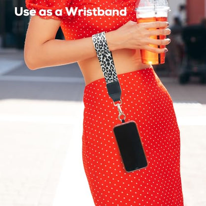 Clip and Go Phone Strap with Wallet Crossbody, Phone Chain Cross Body with Detachable Zippered Pouch, Phone Lanyard with Purse, Adjustable Mobile Strap(Leopard) - color: Leopard