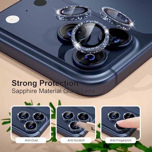 iPhone 17/16/15/14 Pro Max/Pro Camera Lens Protector Glitter - color: Glitter Dark Blue