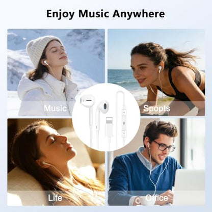 [Apple MFi Certified] Wired Headphones for iPhone Earbuds with Lightning,2 Pack Built-in Mic & Volume Control HiFi Stereo Nosie Reduction in-Ear Earphones Compatible with iPhone 14/13/12/11/XR/XS/X
