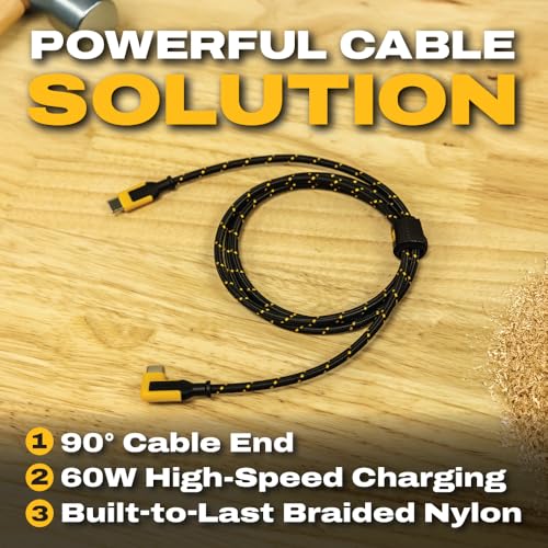 DEWALT Heavy Duty Right Angle USB C Cable, 60W USBC Cable 90 Degree, 4ft