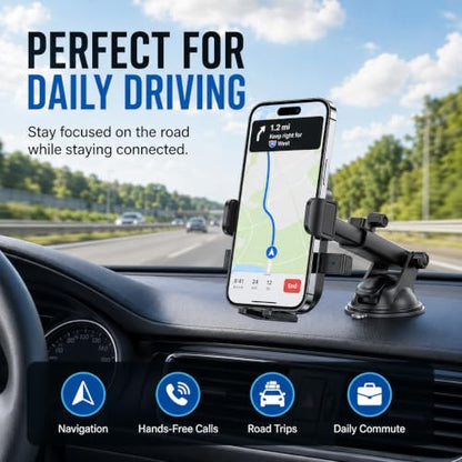 Black Car Phone Holder, 360° Dashboard Windshield Air Vent Mount - color: Black