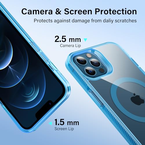 Supdeal Magnetic Clear Case for iPhone 12/12 Pro, [Compatible with MagSafe] [Non Slip Bumper & Not Yellowing] Military Grade Shockproof Transparent Silicone Phone Cover, 6.1", Blue - color: Blue, size: iPhone 12/12 Pro