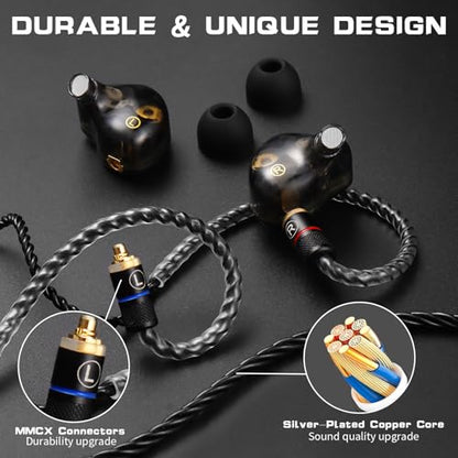 DEMAKE in Ear Monitor with Detachable Silver-Plated 3.5mm Cable - color: Black Splicing, size: No Mic