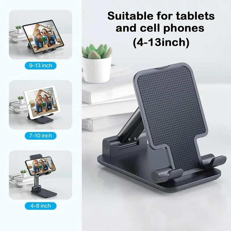 Foldable Desktop Phone Stand, Adjustable Cell Phone Holder for Desk, Non-Slip Silicone Base, Compatible with Tablets and Phones 4-13 Inch (White) - color: White