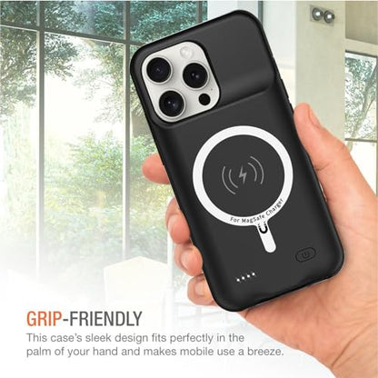 Wireless Charging Case for iPhone 15 Pro, 10000mAh High Capacity Portable Rechargeable Battery Case Wireless Charging Compatible with iPhone 15 Pro (6.1 inch) Extended Battery Charger Case (Black) - size: iPhone 15 Pro