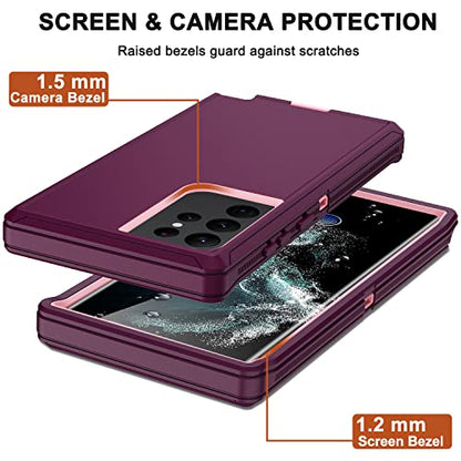 for Samsung Galaxy S22 Ultra Case with Belt Clip Holster, 2X Screen Protector, Military Grade Protection Heavy Duty Full Body Shockproof Rugged Protective Cover for Samsung S22 Ultra 5G Wine - color: Wine