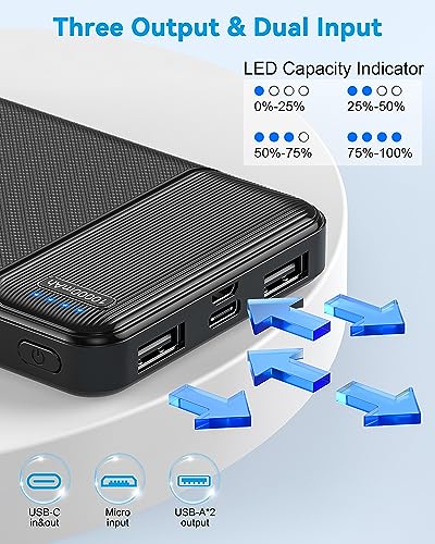 AsperX 10000mAh Portable Charger Dual USB Power Bank Battery Pack - color: Black